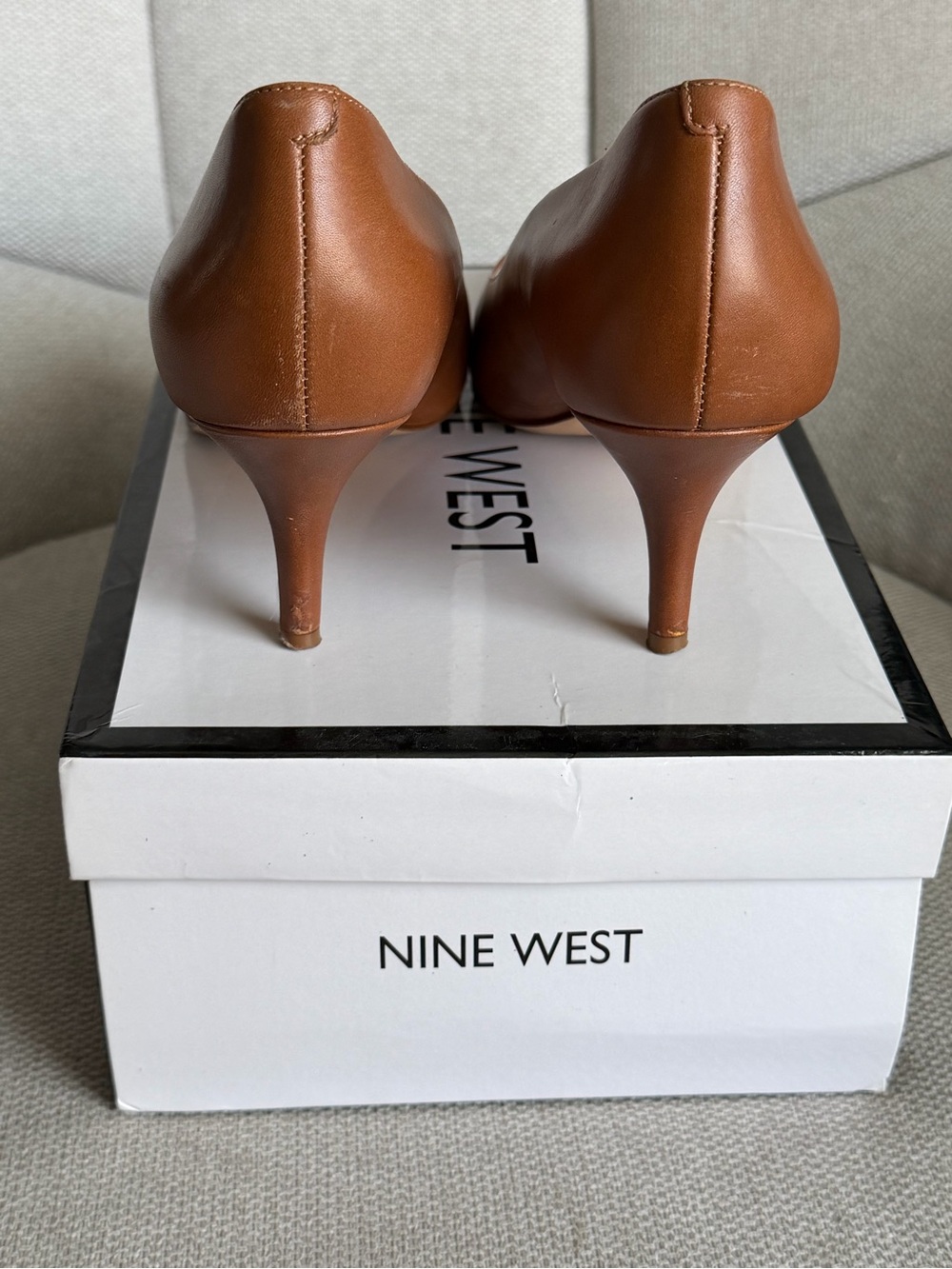 Nine West Cognac Leather Pointed-Toe Kitten Heels - Picture 3 of 4